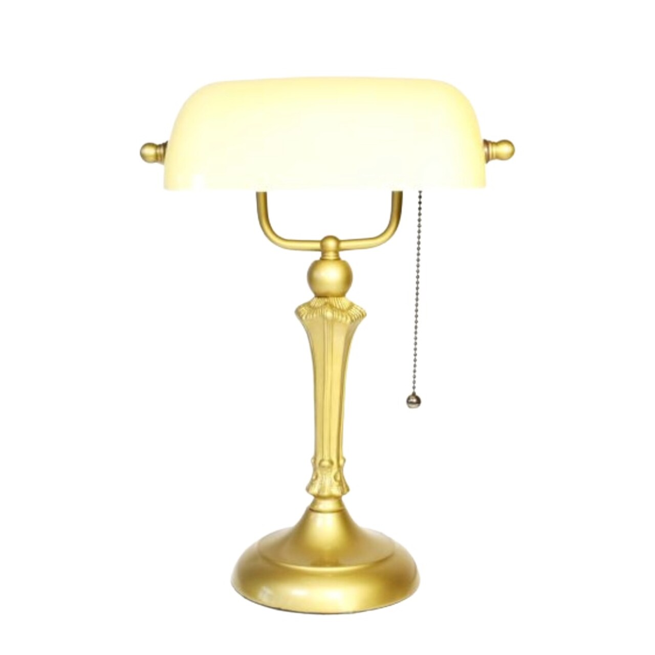 Rainbow Art Glass Blown Glass Banker Lamp, Yellow with Bright Gold Finish Base, Nicely Weighted, 17" Tall